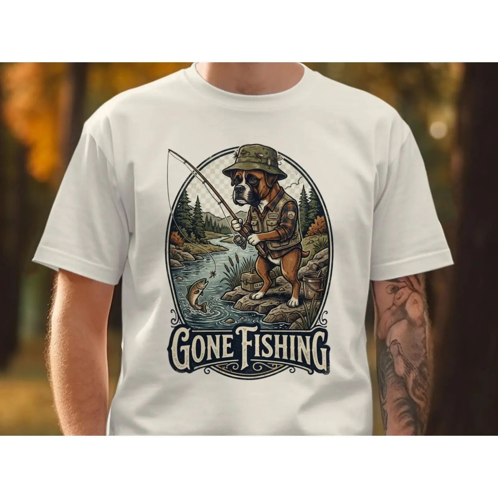 Outdoor Adventure Ideas - Gone Fishing T-shirt Grappige Boxer Hond