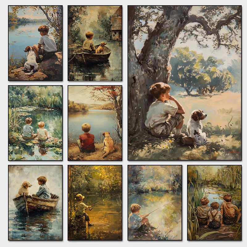 Outdoor Adventure With Kids - Vintage jongenskamer kunst poster jongen en