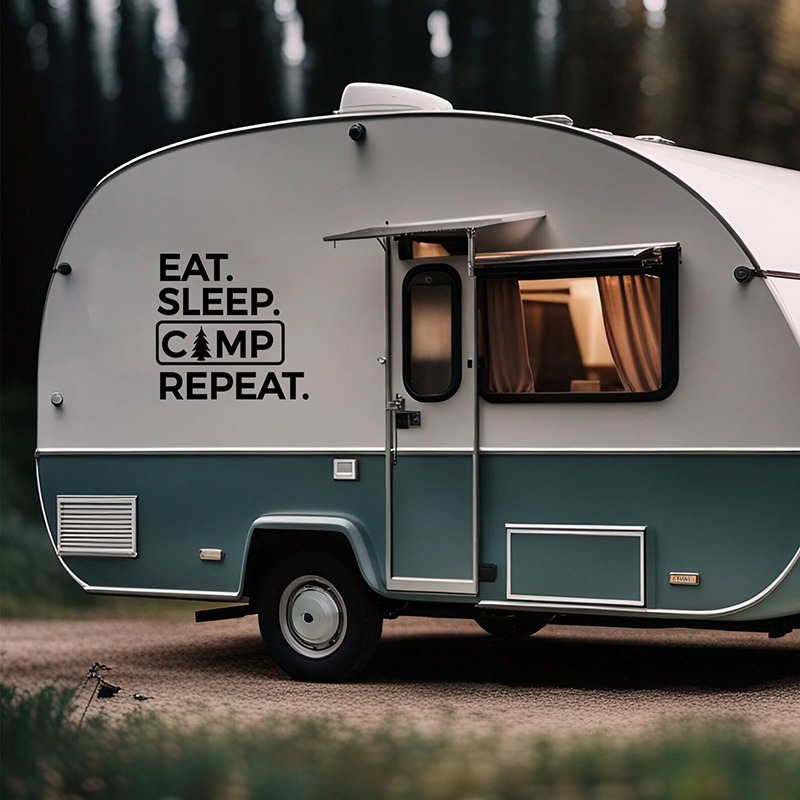 Outdoor Adventure Quotes - Eat Sleep Camp Repeat sticker voor