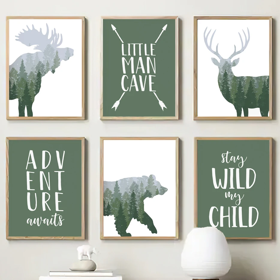 Outdoor Adventure Quotes - Green Woodland Deer Bear Moose Quote